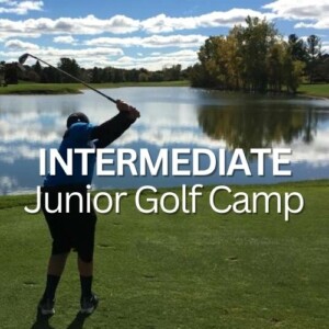 junior golfer learning at golf camp swinging golf club